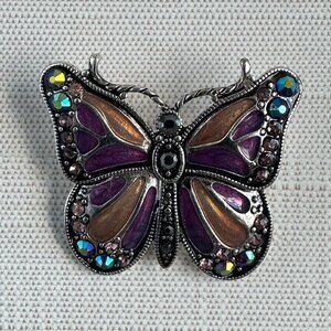 Vintage Enamel & Rhinestone Butterfly Brooch Purple/Gold